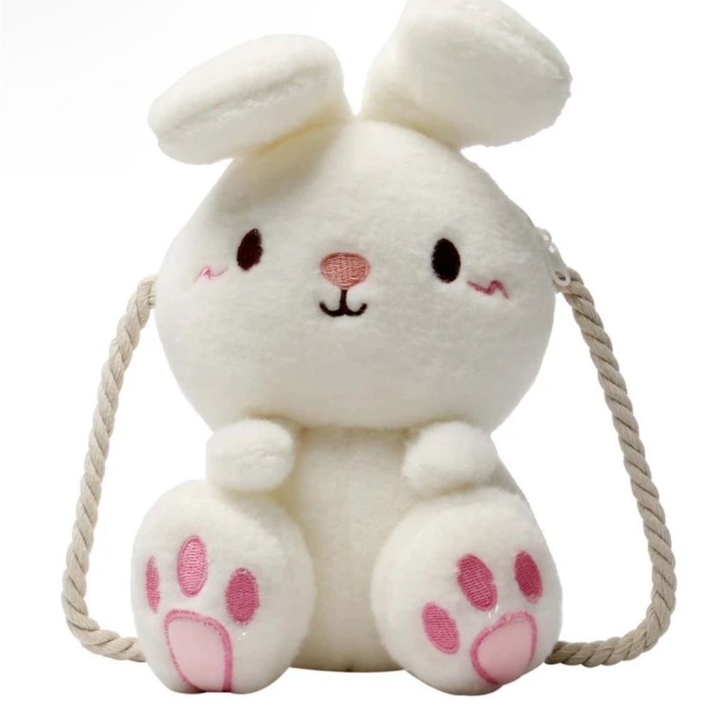 Bunny crossbody plush bag White and Pink Plush Bunny girls and adults